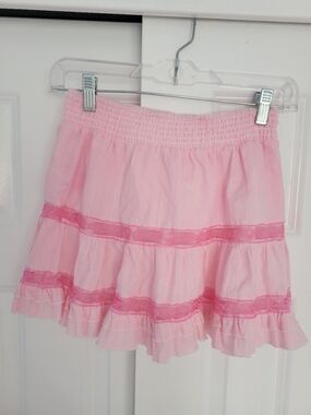Juniors Pink Mini Skirt With Lace Details